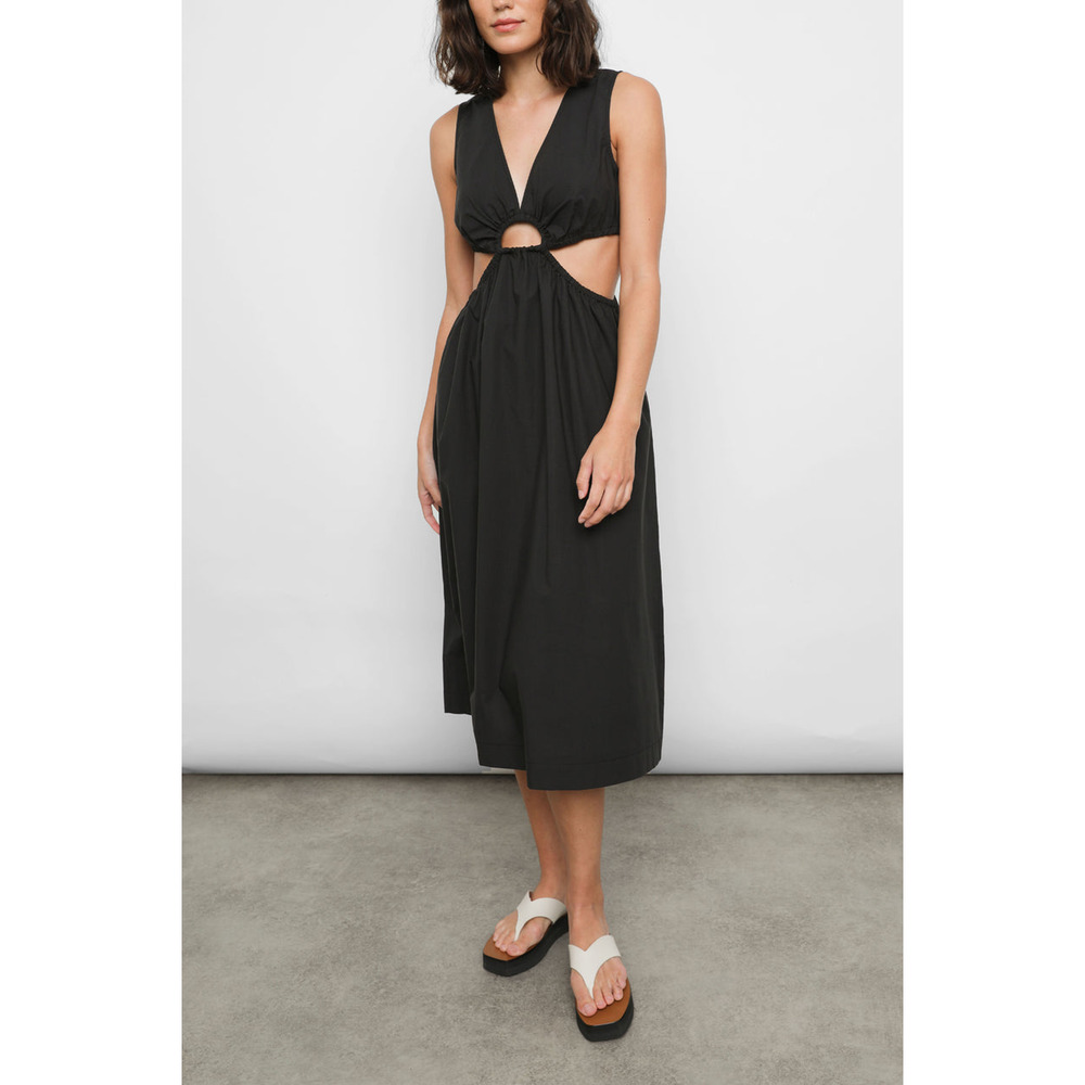 Rails Rizo V Neck 'Cutout' Black Sleeveless Midi Dress Size S
